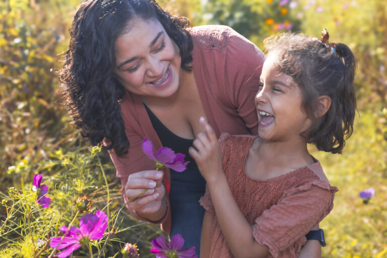 Mother Daughter Wildflowers Laughing